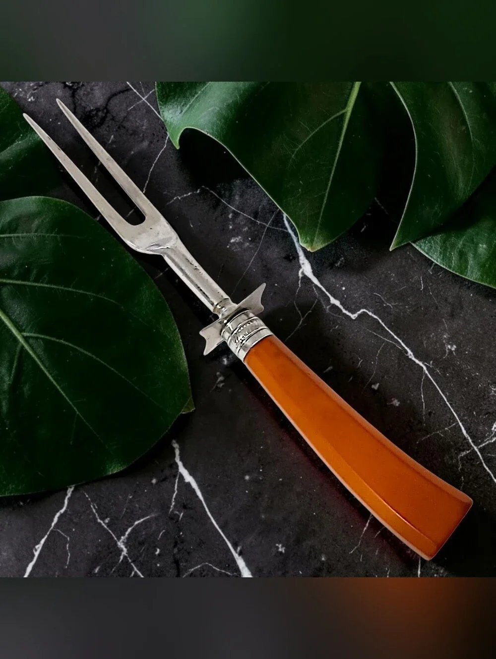 Vtg Bakelite Meat Serving Carving Fork Butterscotch Catalin Handle 2 Prong MCM